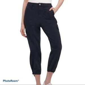 NEW! DKNY Cargo Pants Mid-Rise Drawstring Hem Lightweight Pockets Black Size 6